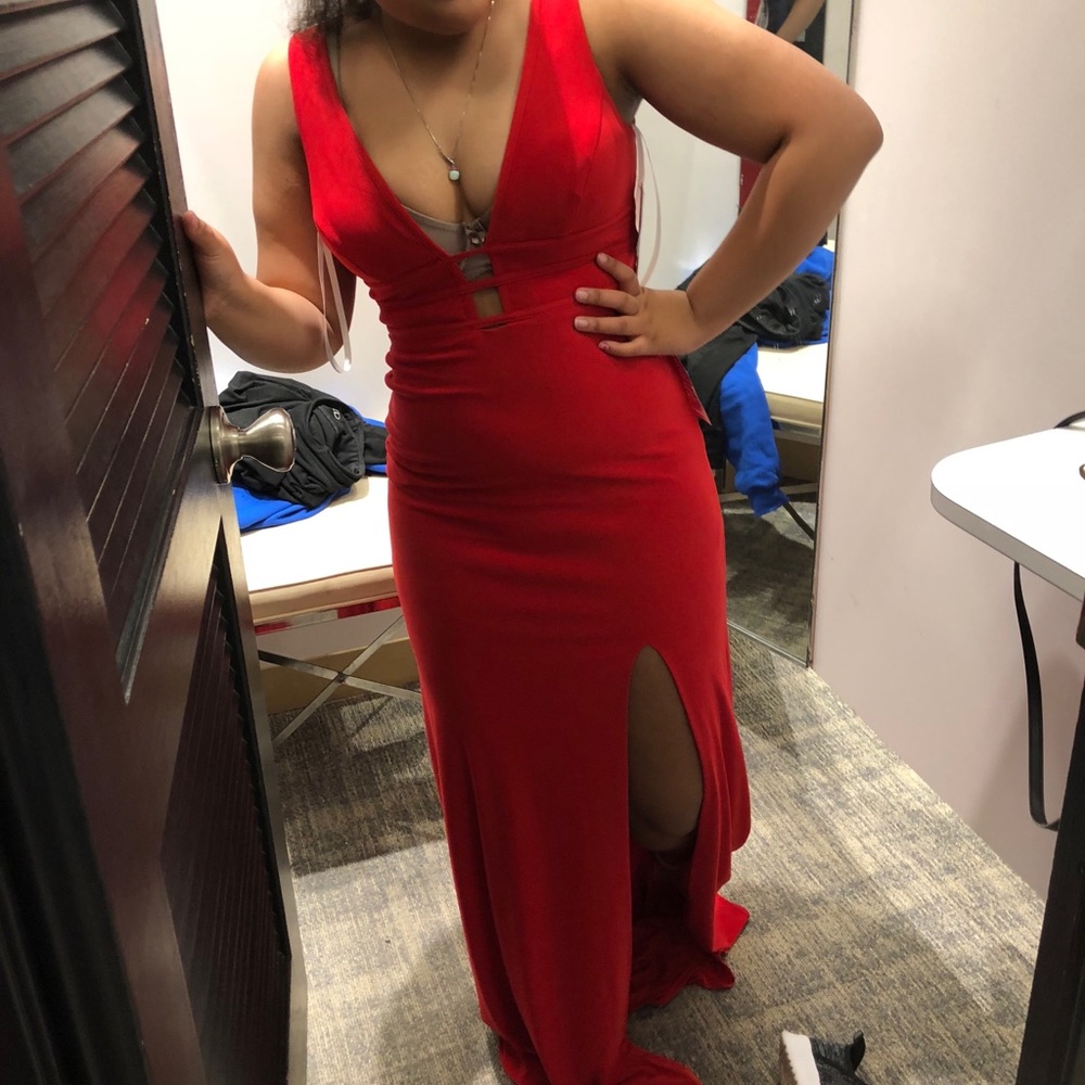 long red dress with high slit